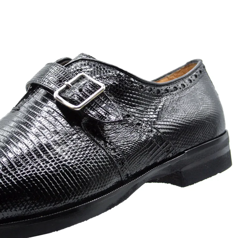 54-505-BLK ANTONIO Teju Lizard Monk Strap, Black