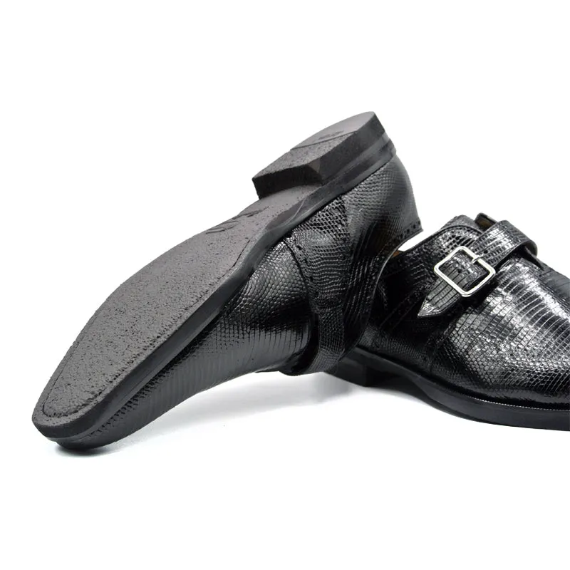 54-505-BLK ANTONIO Teju Lizard Monk Strap, Black