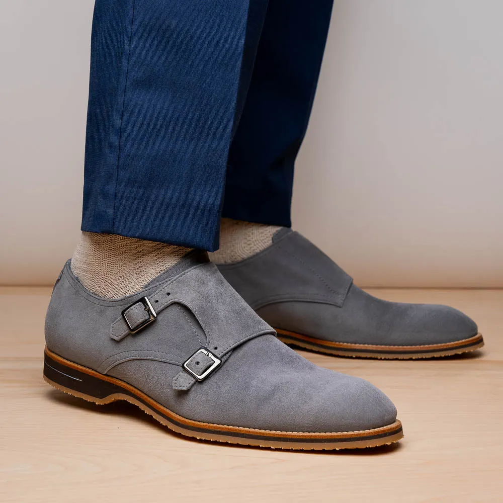 56-105-GRY LEGERRA Sueded Goatskin Monkstrap Grey