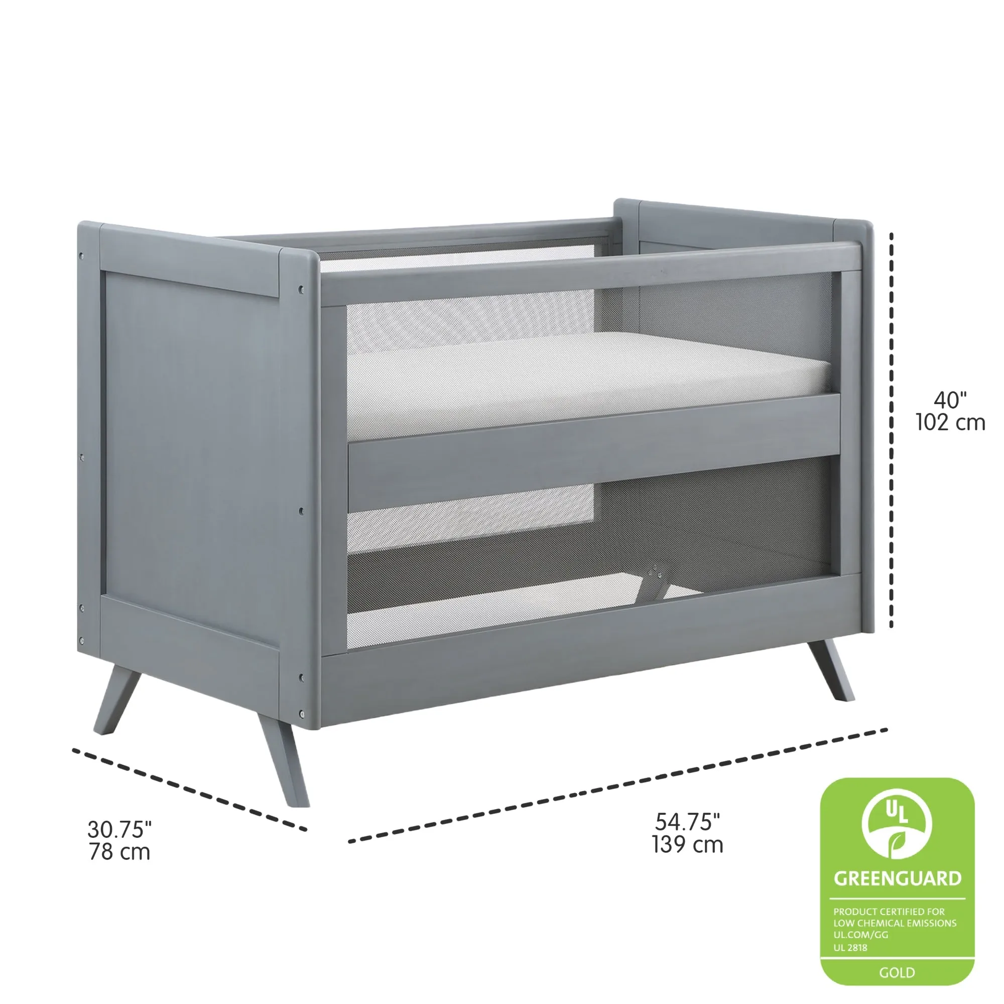 BreathableBaby Mesh 3-in-1 Convertible Crib - Gray