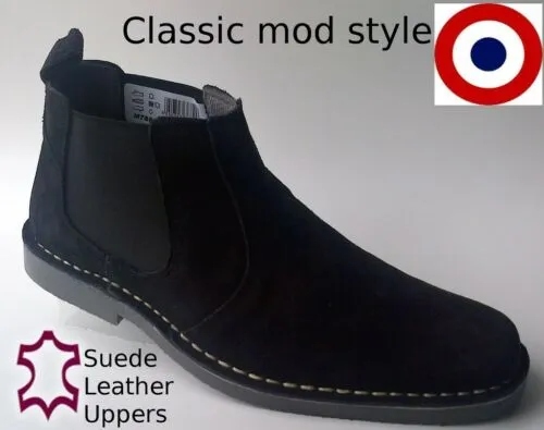 Mens Suede Desert Boots Pull on Slip Black Dealer Chelsea Boot Size 6 to 12 New