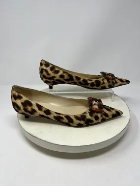 Will's Fancy Size 8 Leopard Satin Kitten Heels NWOB