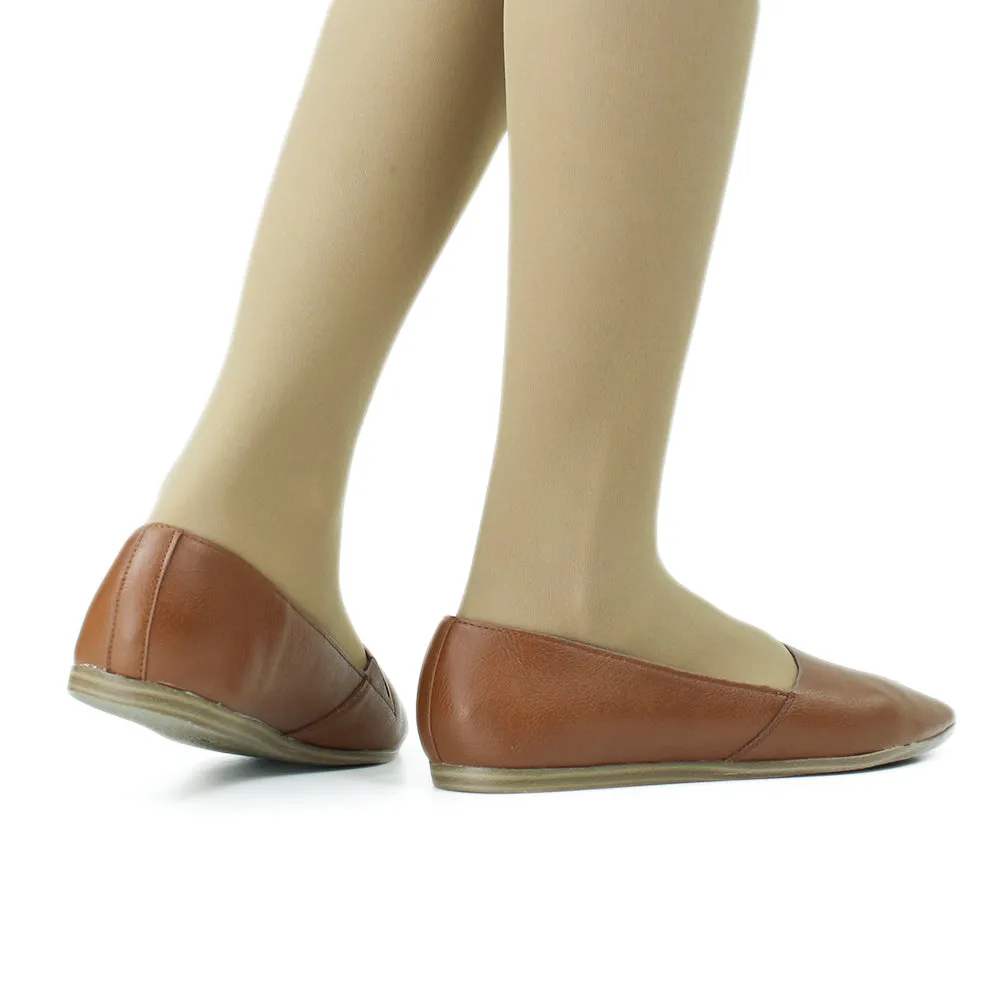 Women's Faux Leather Pointed Toe Ballet Flat,Camel